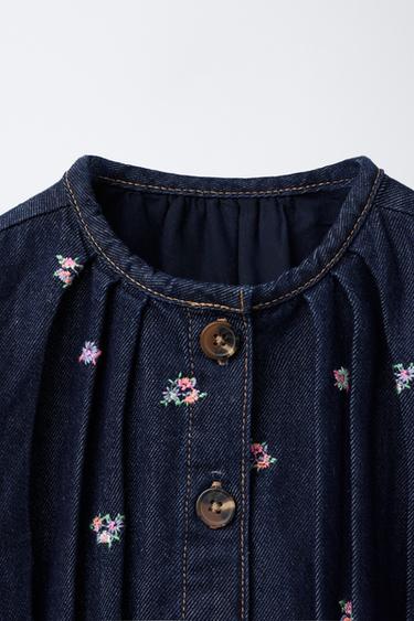 DENIM JACKET WITH EMBROIDERED FLOWERS - Blue by Zara - Image 2