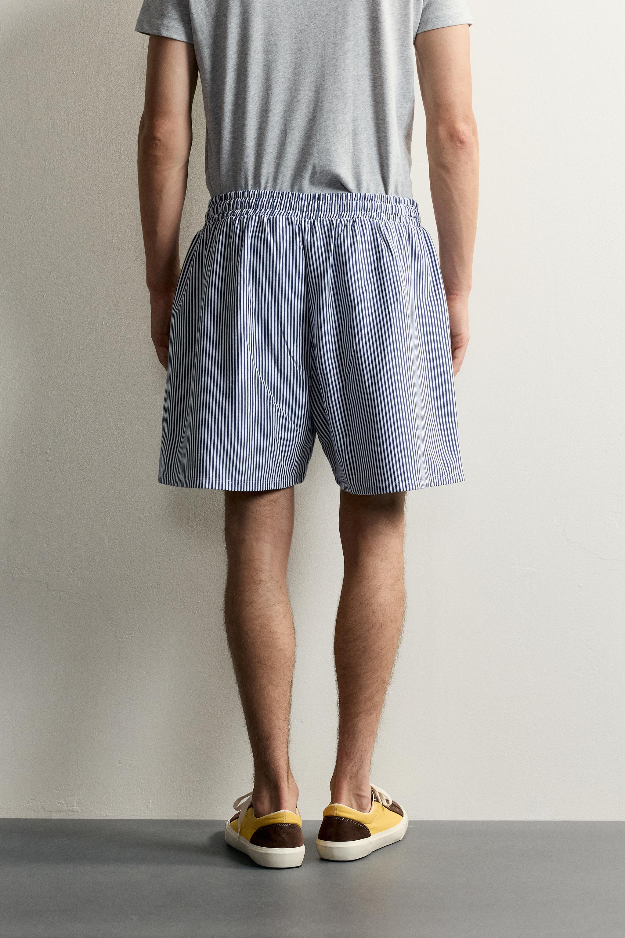 RELAXED FIT STRIPED PATCH BERMUDA SHORTS