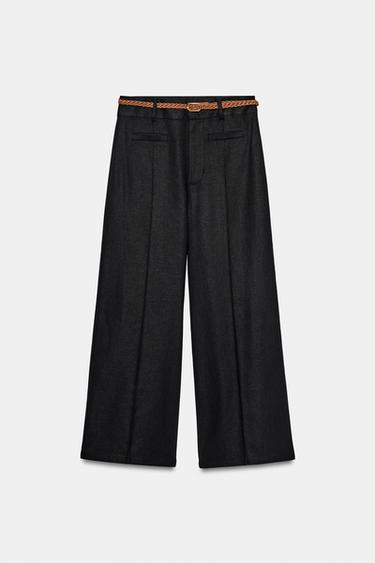 PANTALON JUPE-CULOTTE EN LIN AVEC CEINTURE TRESSÉE - Noir de Zara - Image 7