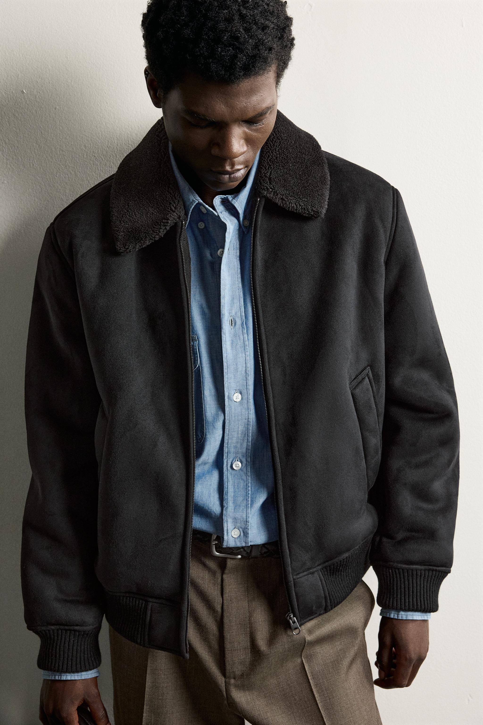 CONTRAST FAUX-SHEARLING FAUX LEATHER-EFFECT JACKET