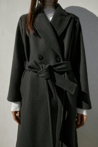 LONG WOOL COAT WITH BELT - Black by Zara