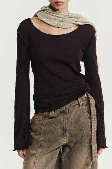T-SHIRT EFFET DOUBLE SOFT - Marron chocolat de Zara - Image 2