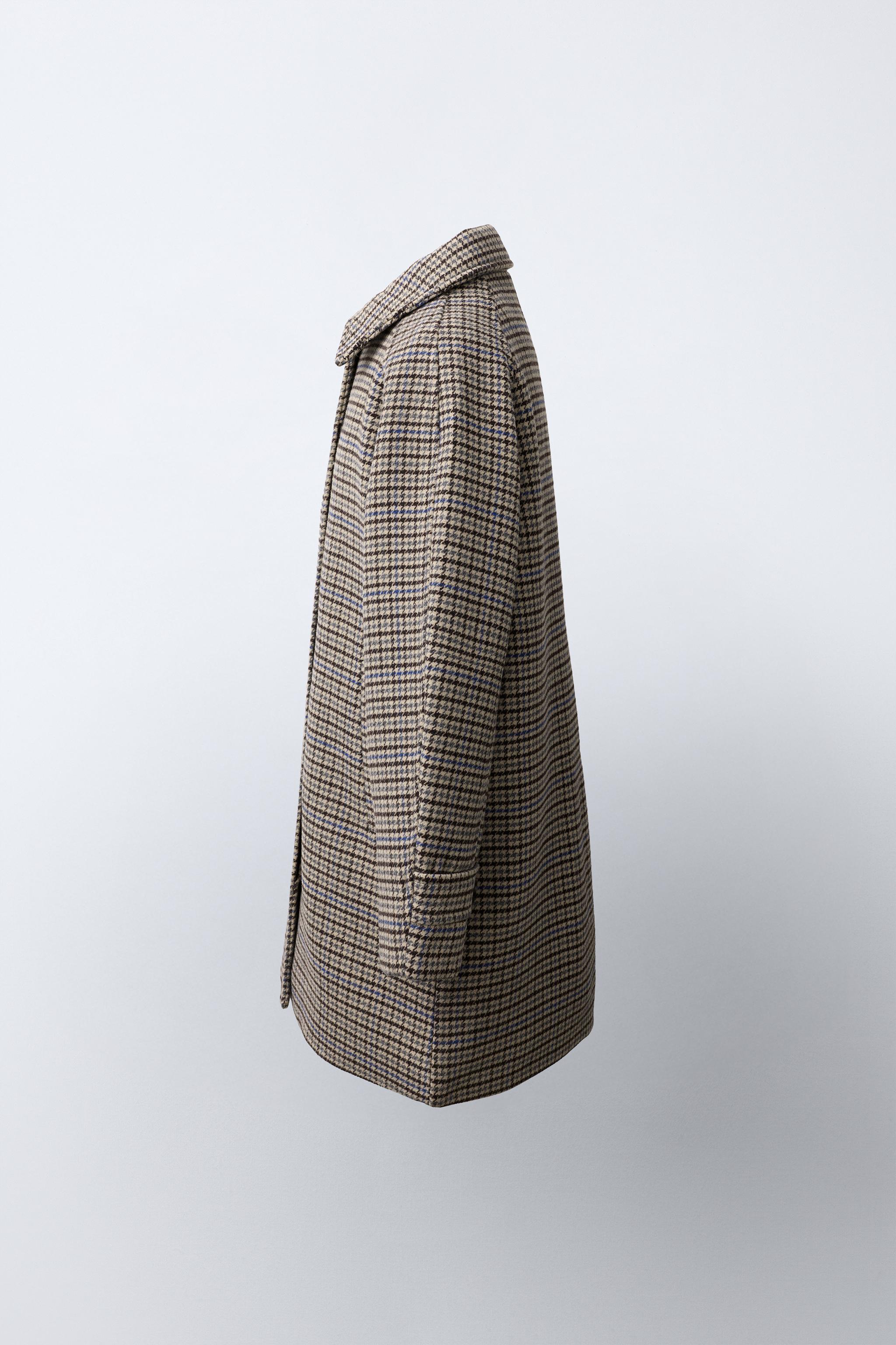 LONG WOOL-BLEND PLAID COAT