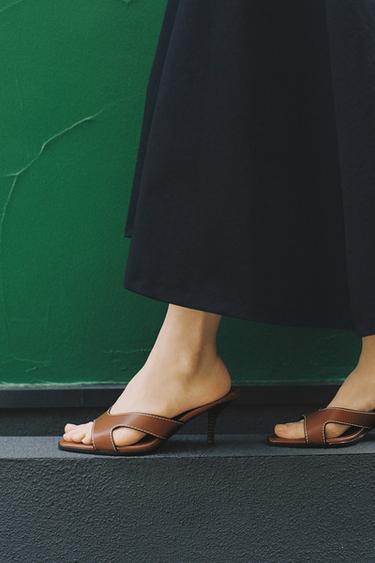HIGH-HEEL SANDALS WITH TOPSTITCHING - Brown by Zara - Image 0