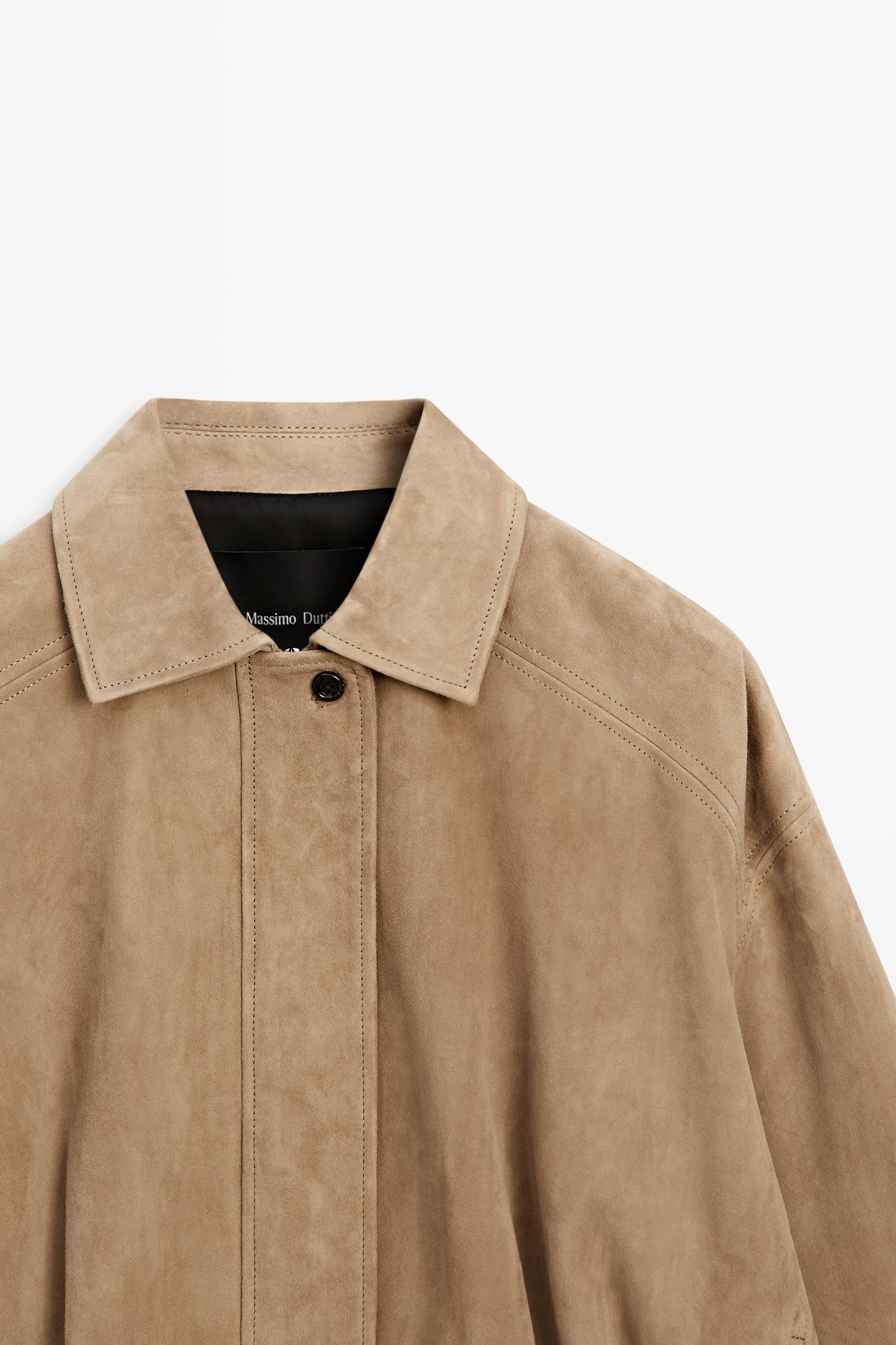 Blouson bomber plissé en cuir et daim