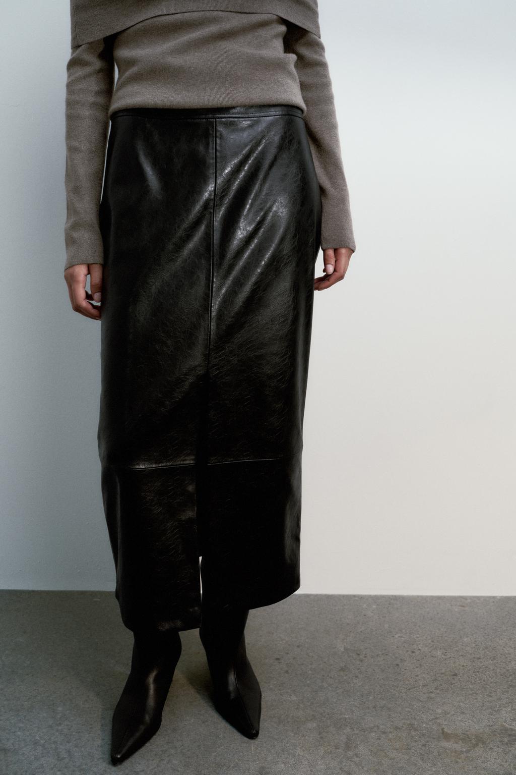 FAUX LEATHER MIDI SKIRT