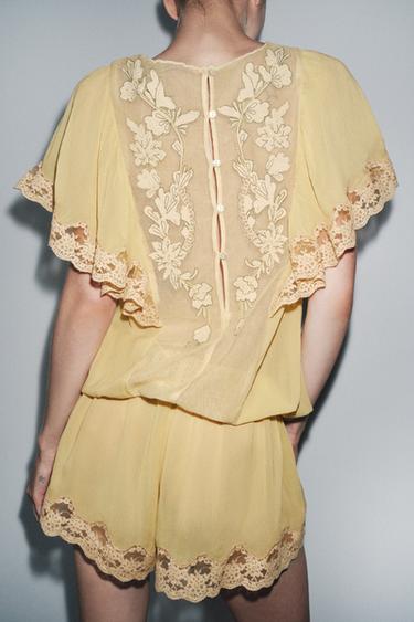 TULLE JUMPSUIT WITH EMBROIDERY AND BEADS - Yellow by Zara - Image 2