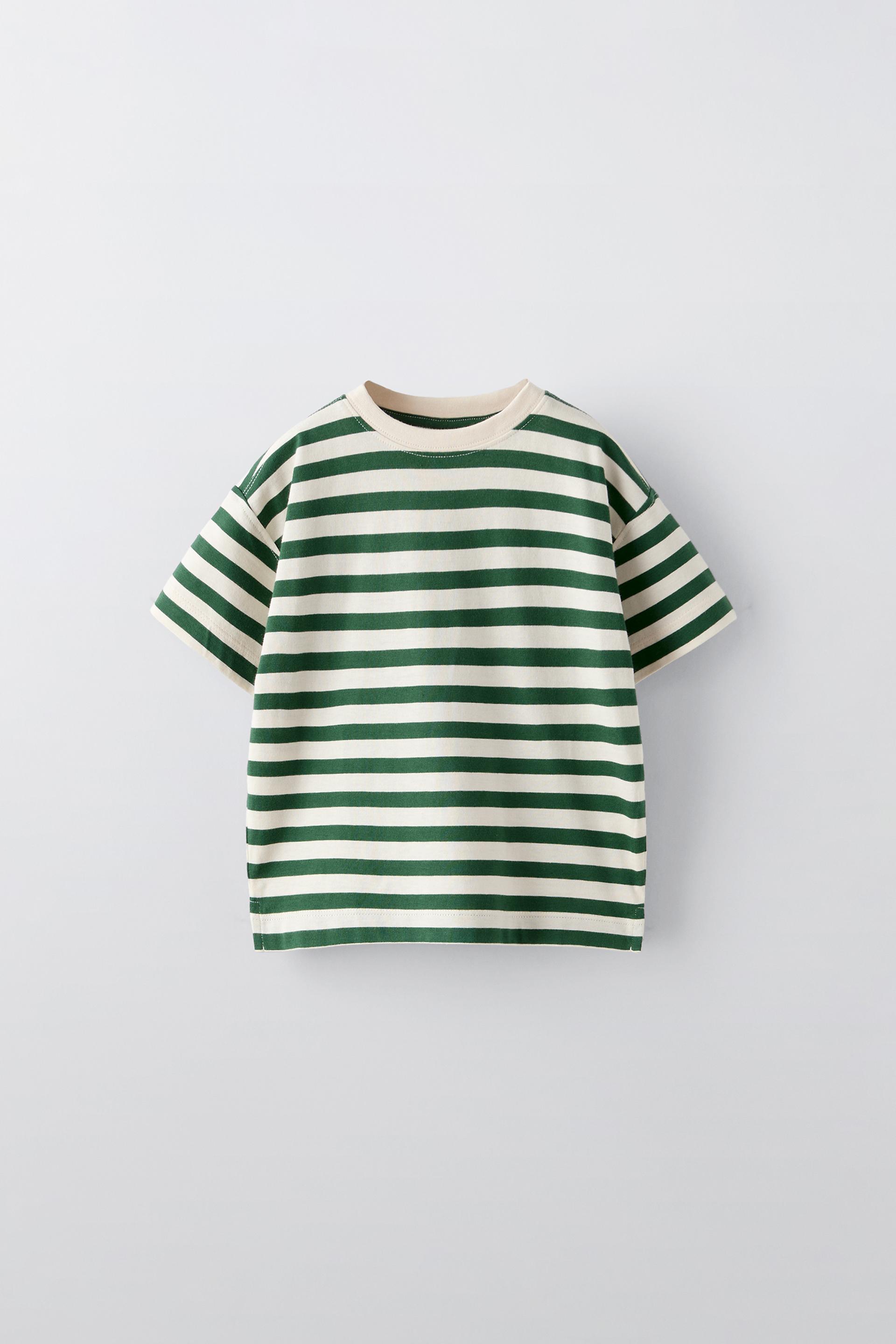 STRIPED MEDIUM WEIGHT T SHIRT Green ZARA United States striped-medium-weight-t-shirt-green-zara-united-states