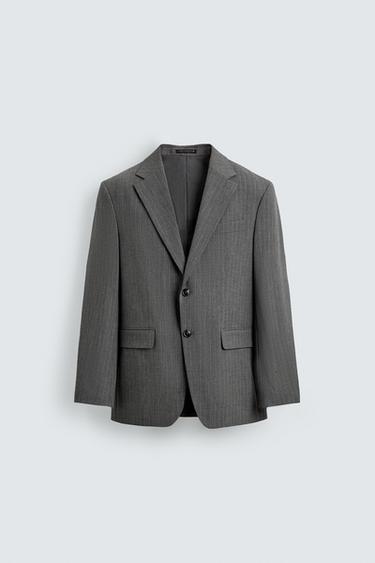 PINSTRIPE WOOL BLEND SUIT BLAZER - Grey by Zara