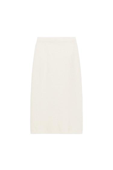JUPE DROITE EN MAILLE STRUCTURÉE - Écru de Zara