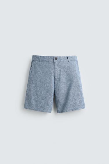BERMUDA REGULAR FIT ESTRUCTURA - Azul / Blanco de Zara