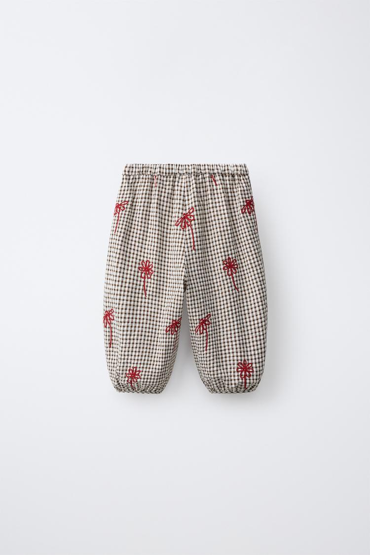 Pantalón sarouel de cuadros con bordado 2