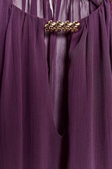 SEMI-SHEER BLOUSE WITH TRIM - Dark aubergine by Zara - Image 7