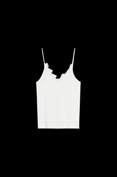 RIBBED LACE-TRIM VEST TOP - Oyster-white by Zara - Image 0