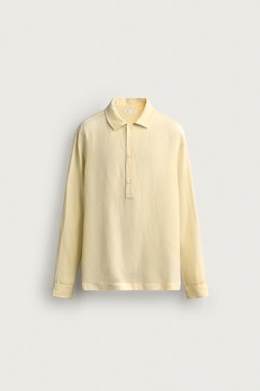 Zara REGULAR FIT LINEN VISCOSE POLO SHIRT - Light yellow