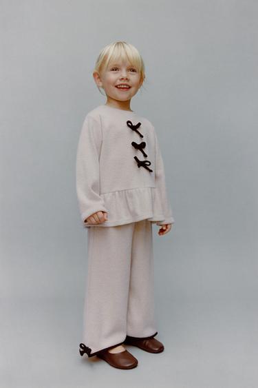 콘트라스트 리본 소프트 터치 큐롯 팬츠 - Zara 샌드