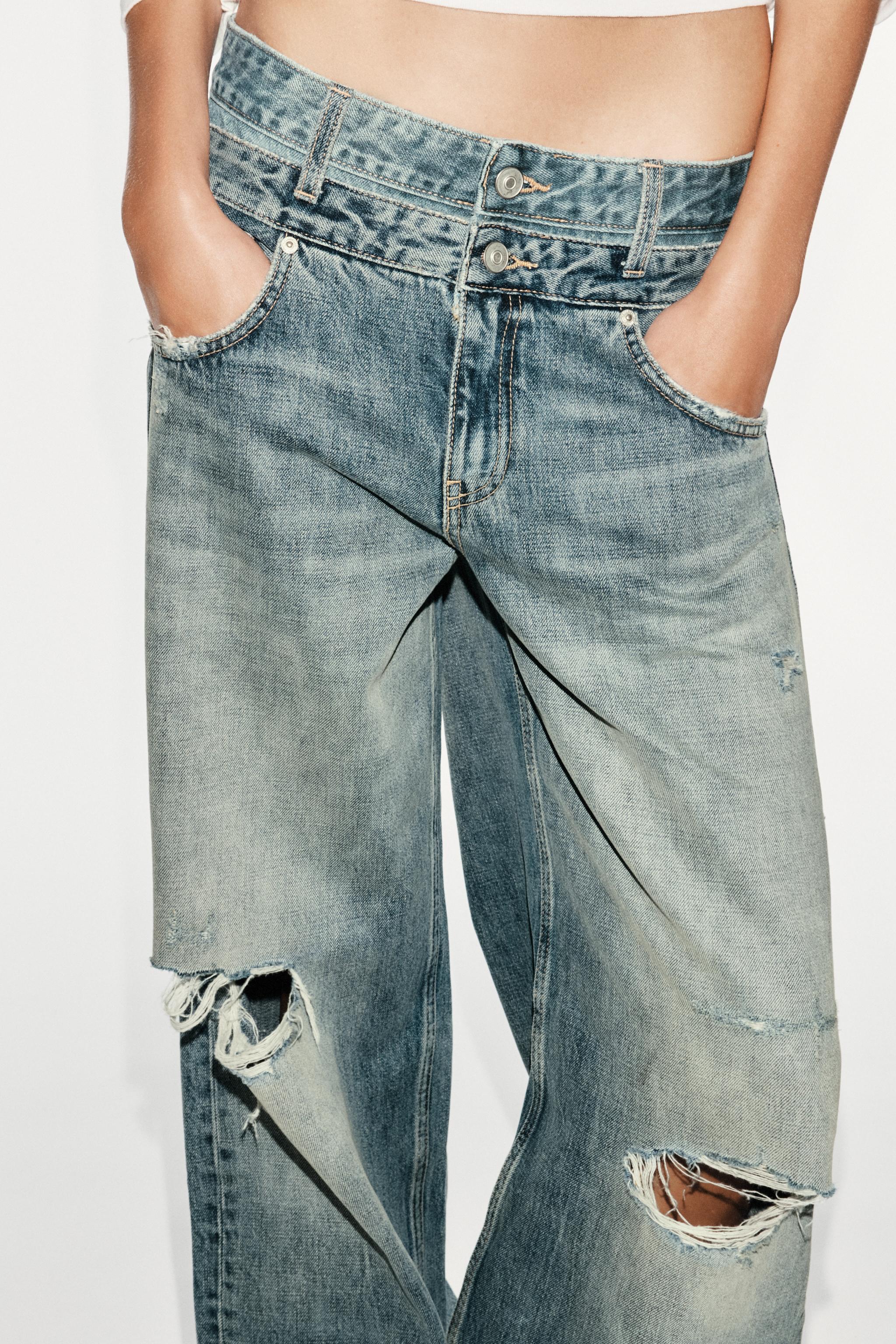 Женские джинсы Zara TRF STRAIGHT-FIT DOUBLE WAISTBAND MID-RISE JEANS — фото 3