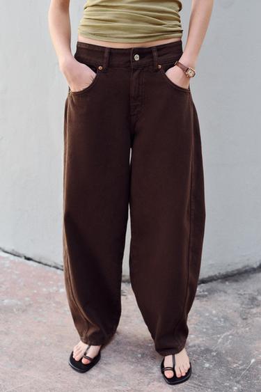 Z1975 BARREL ANKLE-LENGTH MID-WAIST JEANS - Brown by Zara - Image 1