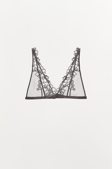 EMBROIDERED TRIANGLE BRA - Grey by Zara - Image 5