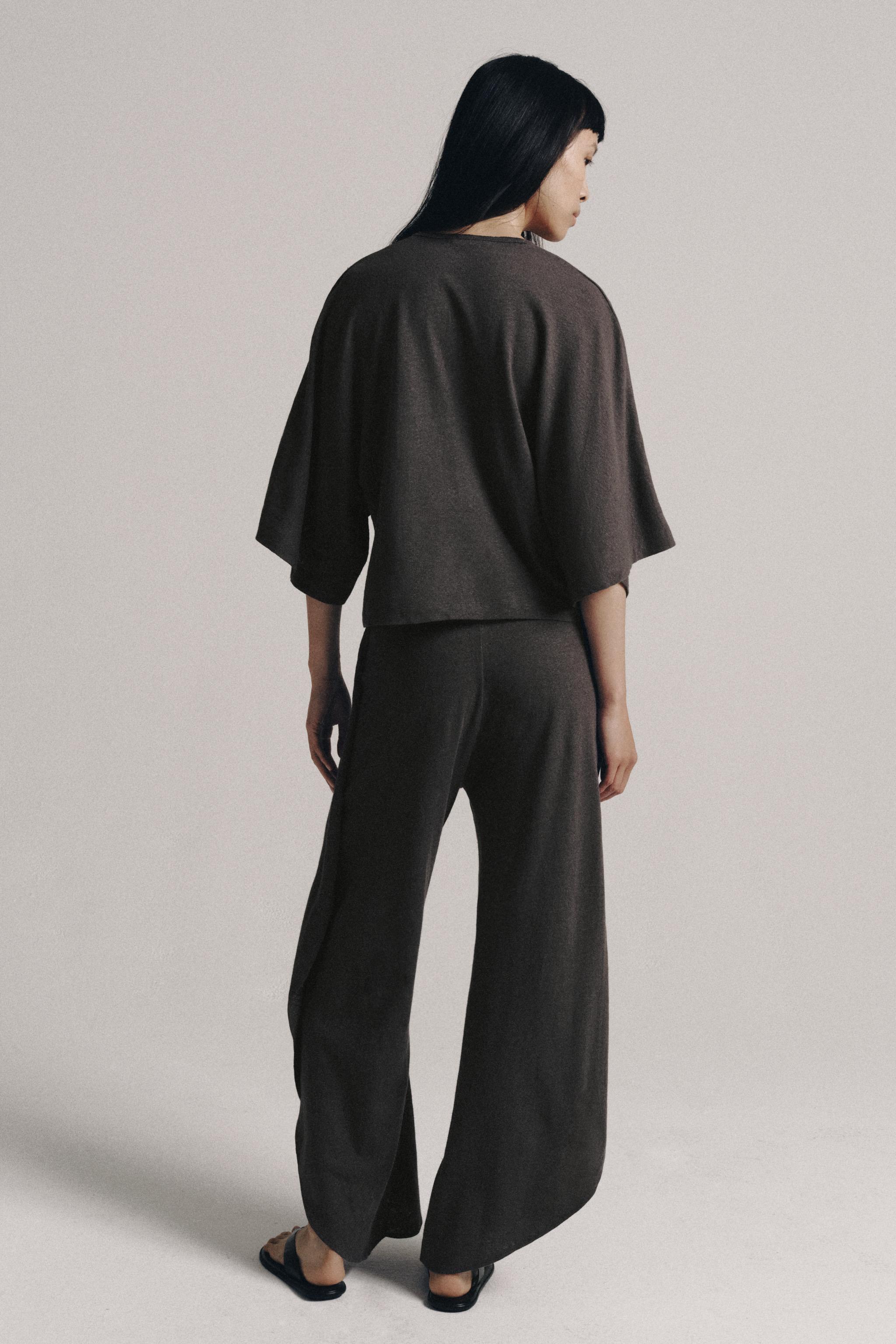LINEN BLEND SLIT PANTS