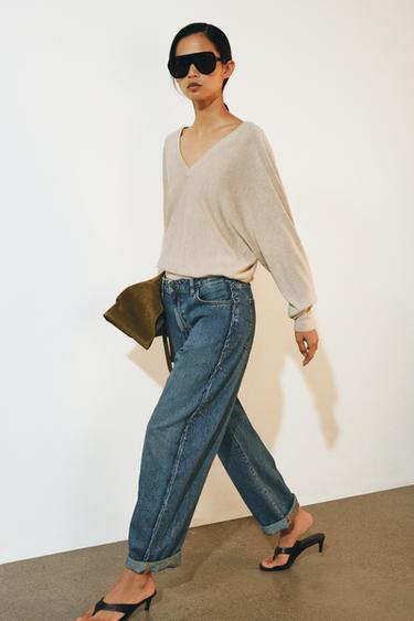Zara ZW COLLECTION MID-RISE CUFFED BALLOON JEANS - Blue
