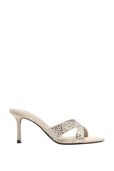 SHINY HEELED MULE SANDALS - Ecru White by Zara
