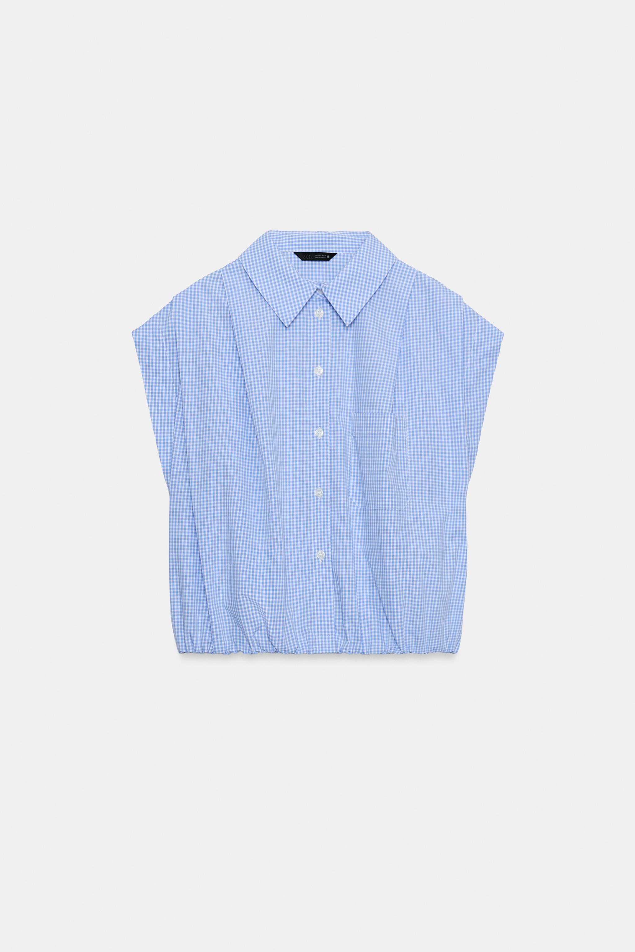 Женские рубашки Zara CROPPED GINGHAM SHIRT — фото 5