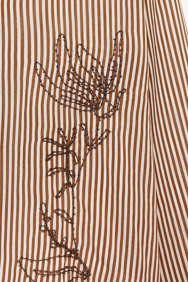 STRIPED EMBROIDERED BEADED SHIRT - Brown / Ecru by Zara - Image 7