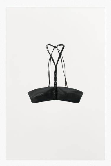100% BRAIDED LEATHER BRA - Black by Zara