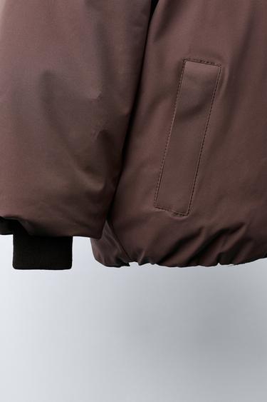 WATER-REPELLENT QUILTED COAT WITH HOODIE - Dark burgundy by Zara - Image 5