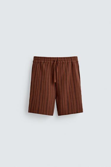 STRIPED RELAXED FIT BERMUDA SHORTS - Brick by Zara
