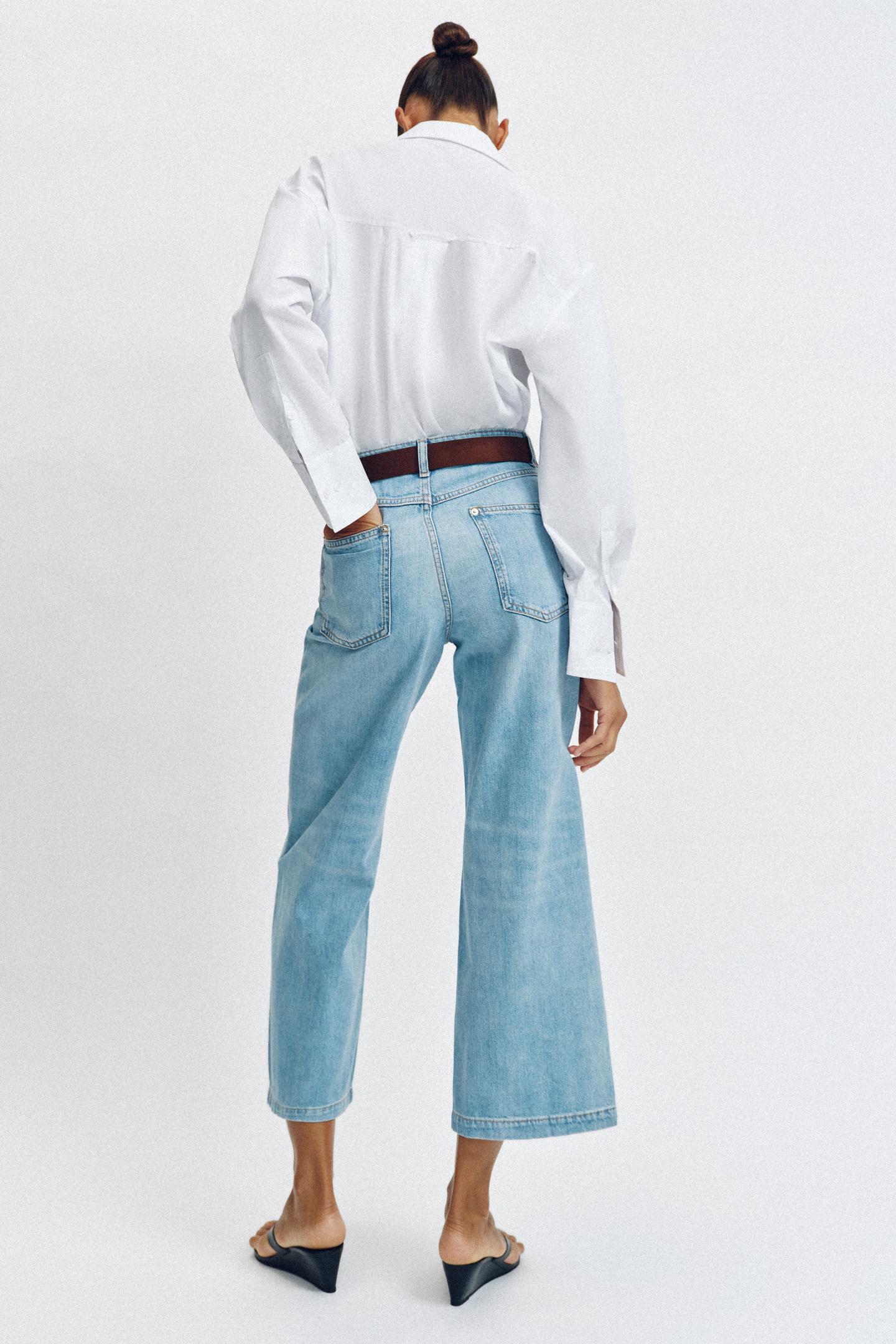 Женские джинсы Zara High-Waisted Wide Leg Cropped Belted, цвет: Светлый синий — фото 5