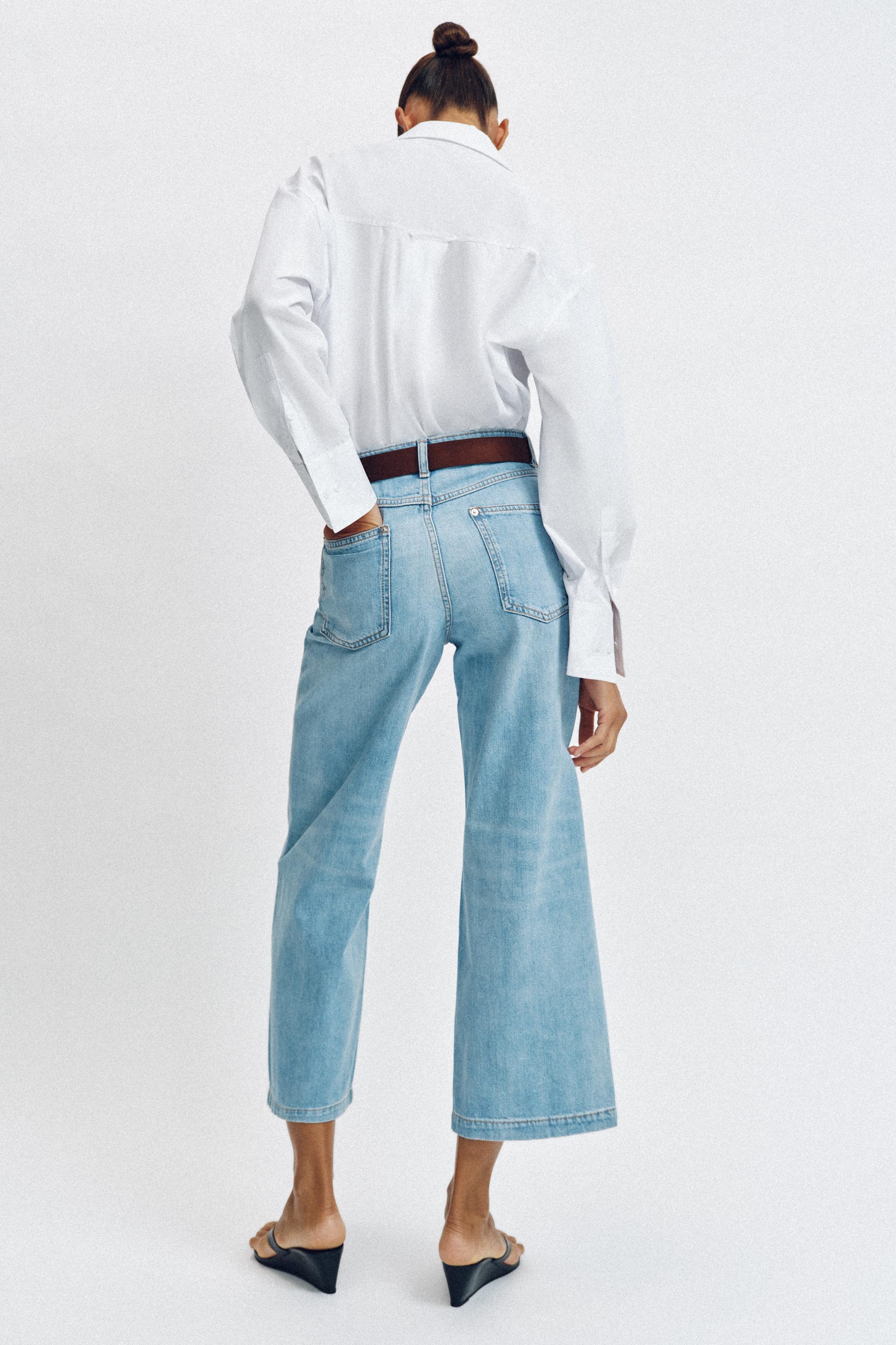 Женские джинсы Zara HIGH-WAISTED WIDE LEG CROPPED BELTED JEANS — фото 5