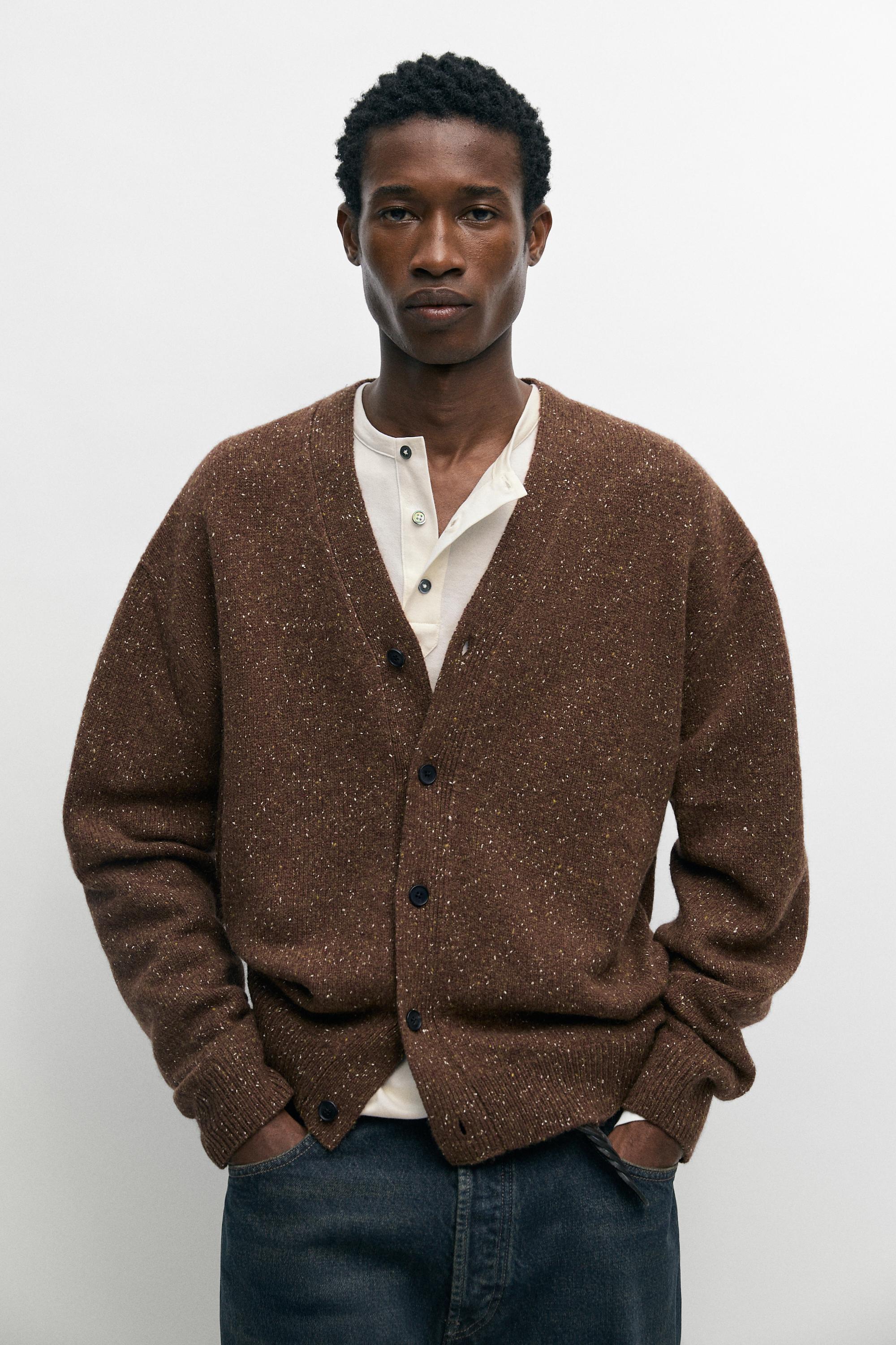 Marled knit cardigan with wool - taupe brown | ZARA Canada