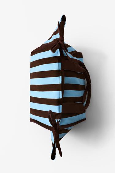 Zara 100% COTTON STRIPED MAXI BAG - Blue