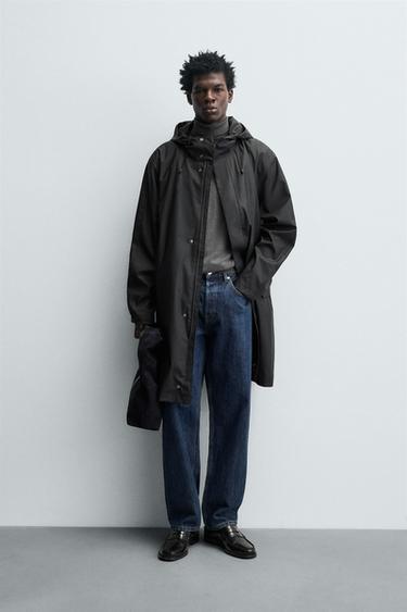 Zara 橡膠連帽派克外套 - 黑色