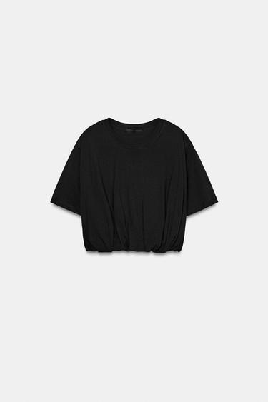 CROPPED PUFFY T-SHIRT - Black by Zara