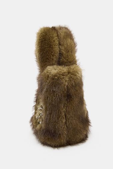 SHINY FAUX FUR HANDBAG - Green by Zara - Image 3