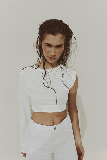 טי שירט שרוול ארוך רגלן - לבן של Zara