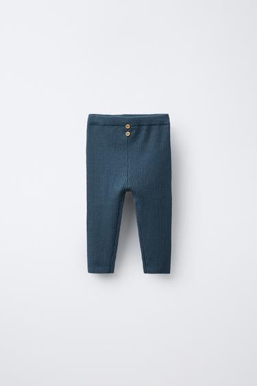 Zara RIBBED BUTTON LEGGINGS - Blue