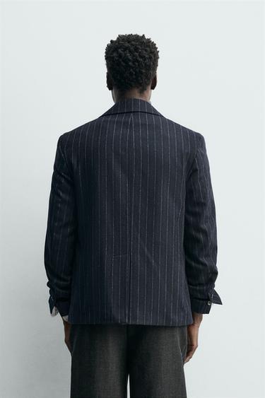 BLAZER RAYÉ EN FLANELLE - Bleu marine de Zara - Image 2