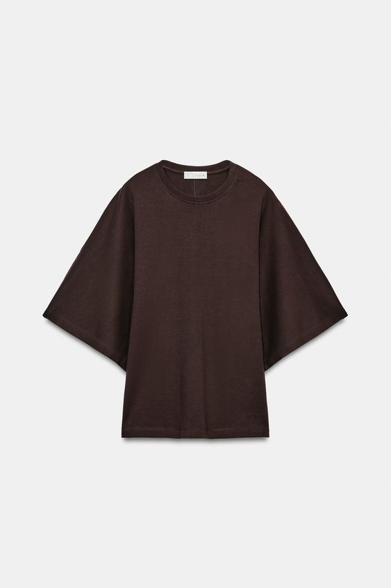 CAMISETA MANGA CAPA - Marrón de Zara - Imagen 0