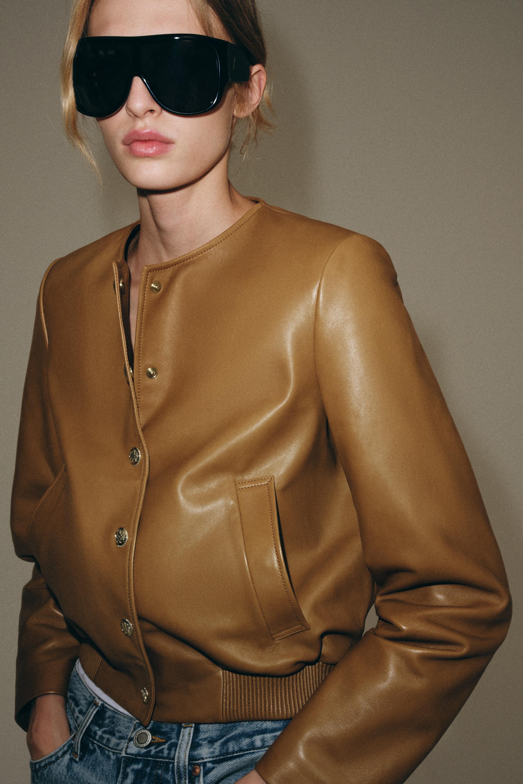 ZW COLLECTION 100% LEATHER BOMBER JACKET — Caramel