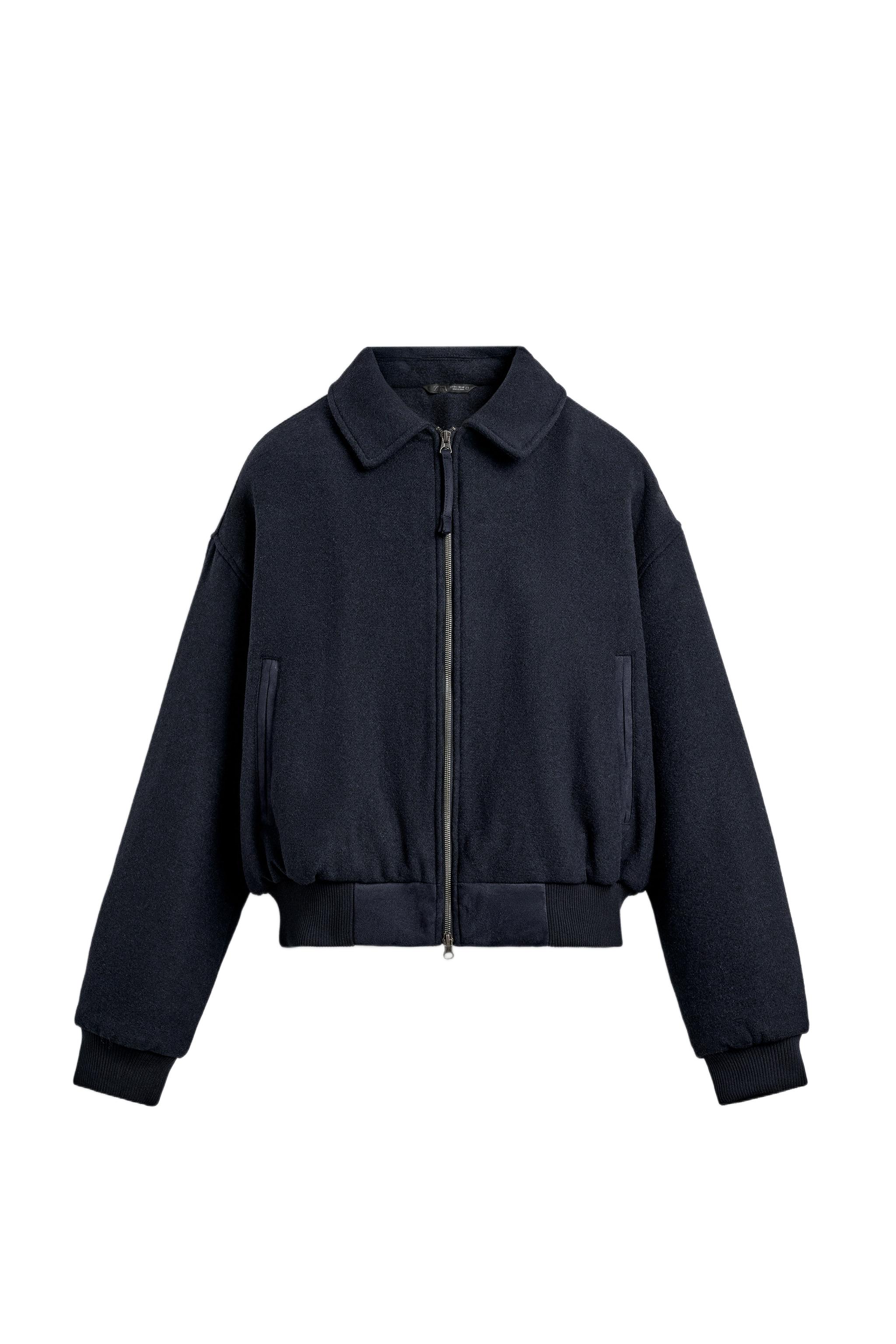 クロップドフィット キルティングクロスジャケット - ネイビーブルー