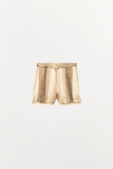 SHORTS ORGANZA ESTAMPADO BORDADOS - Crudo de Zara
