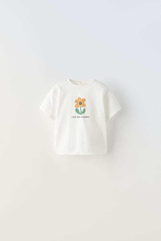 FLOWER TEXT T-SHIRT - Oyster-white | ZARA United States