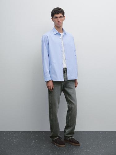 Zara Regular fit striped poplin shirt - Bluish - Image 0