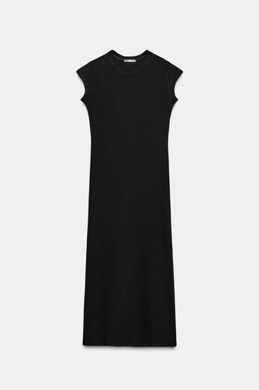 Zara SHORT SLEEVE MIDI DRESS - Black