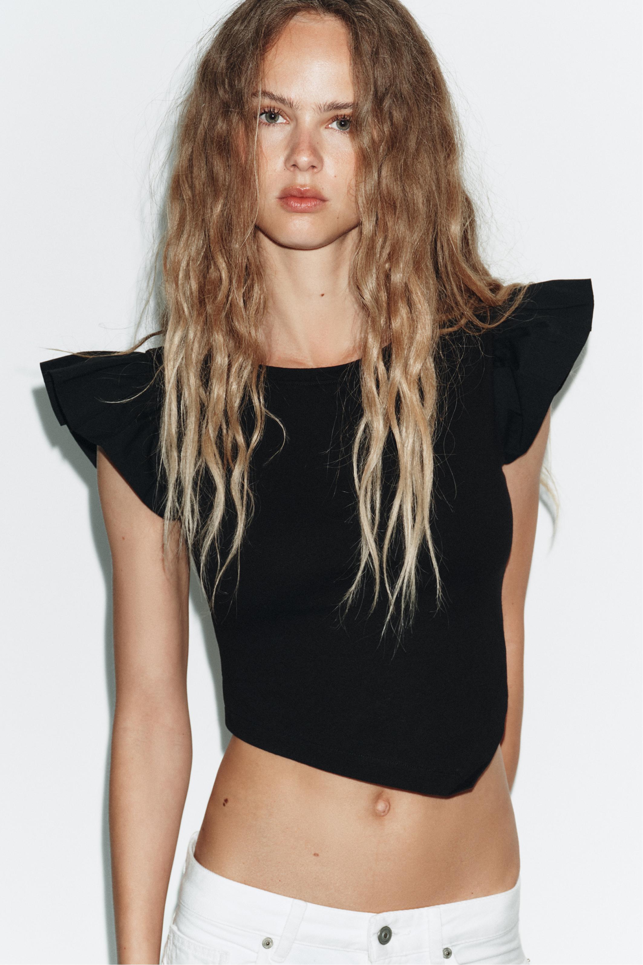 SHORT SLEEVE RUFFLE T-SHIRT - Dark fuchsia | ZARA United States