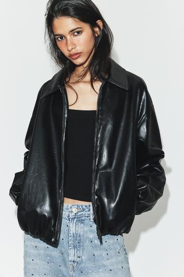 LEATHER EFFECT BOMBER JACKET - Black by Zara